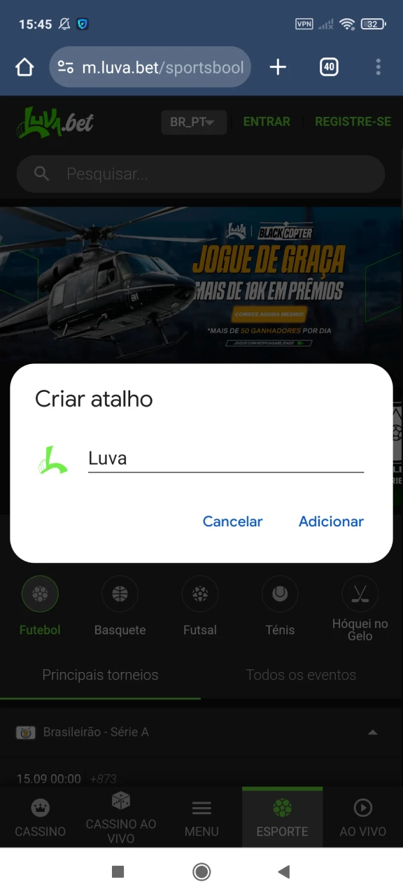 Dê o nome do aplicativo para instalar o Luvabet no iOS.