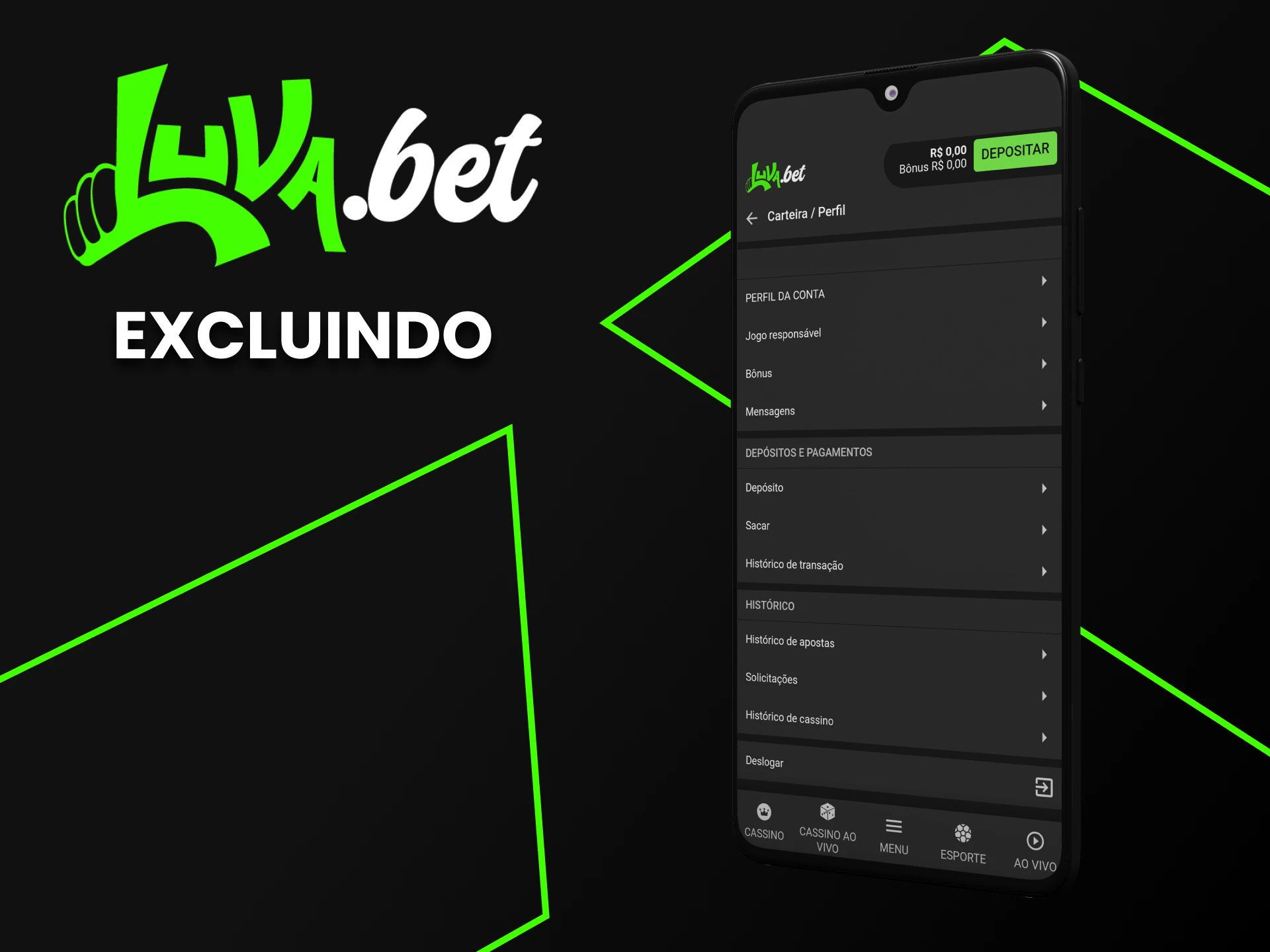 Mostraremos como excluir uma conta no aplicativo Luvabet.