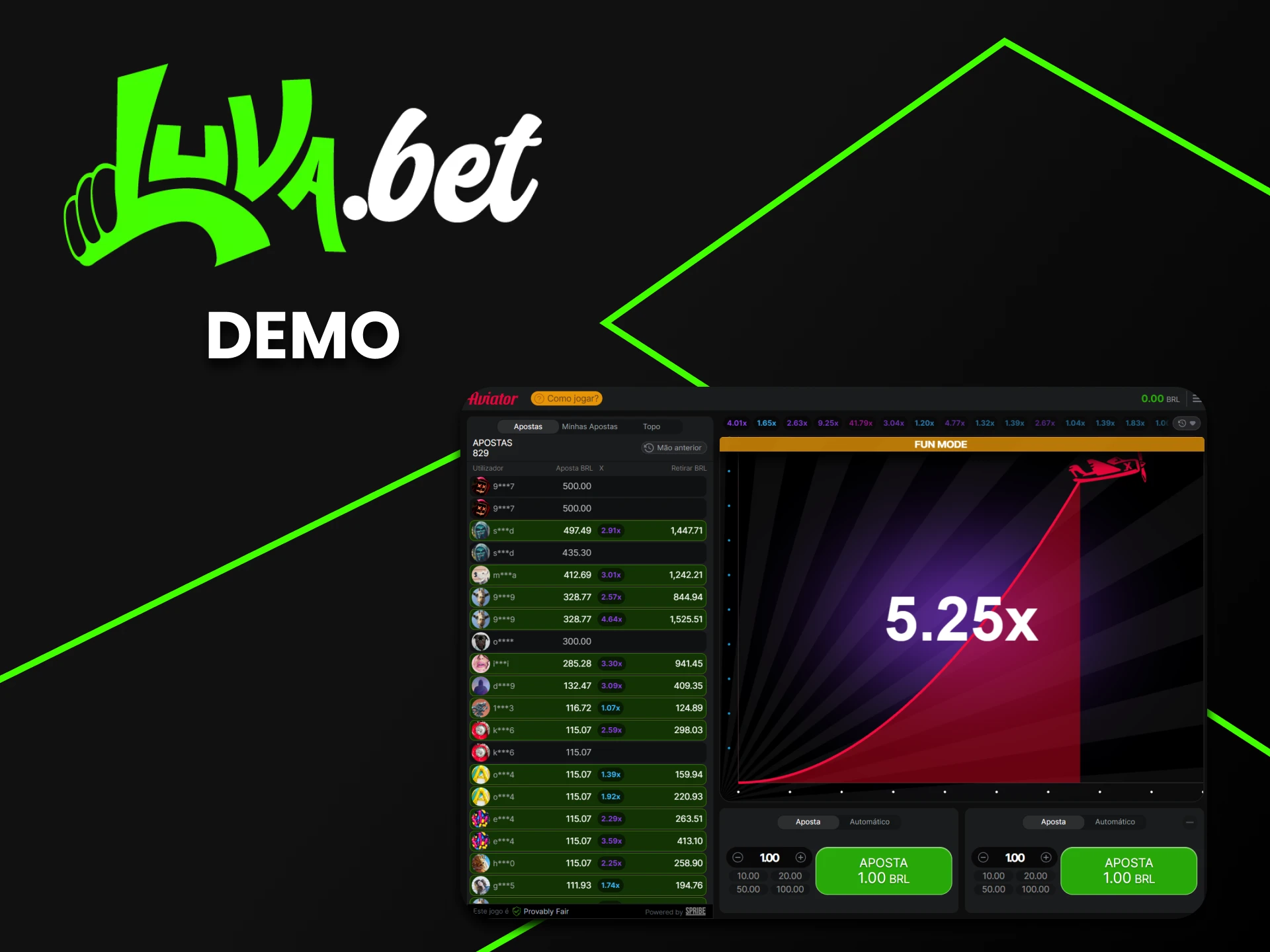 Treine na versão demo do Aviator na Luvabet.