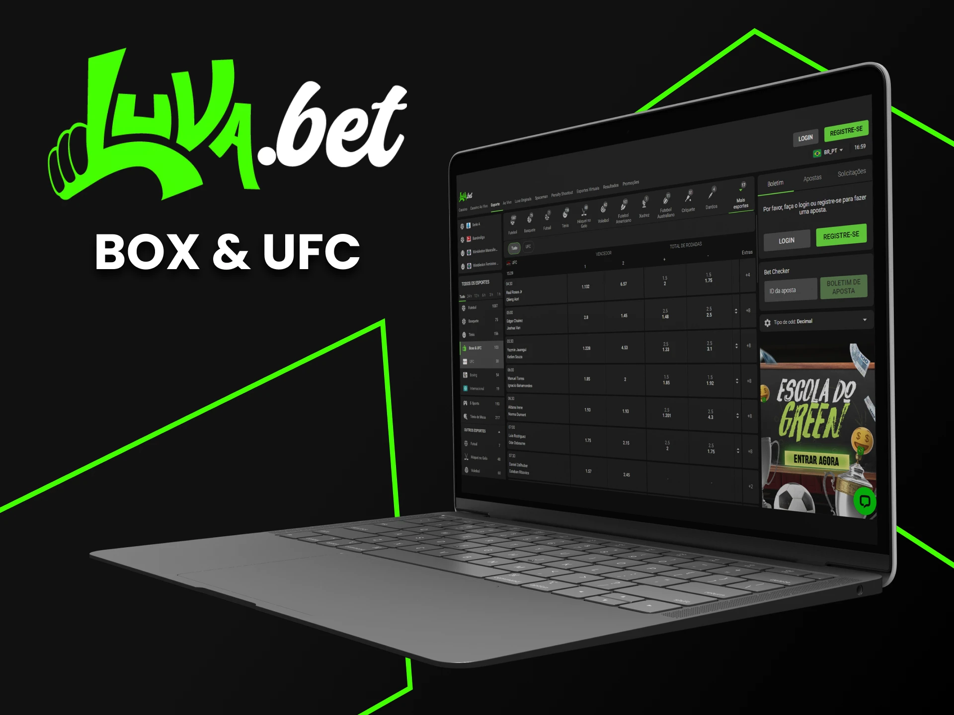 Para apostas esportivas da Luvabet, escolha UFC e Box.