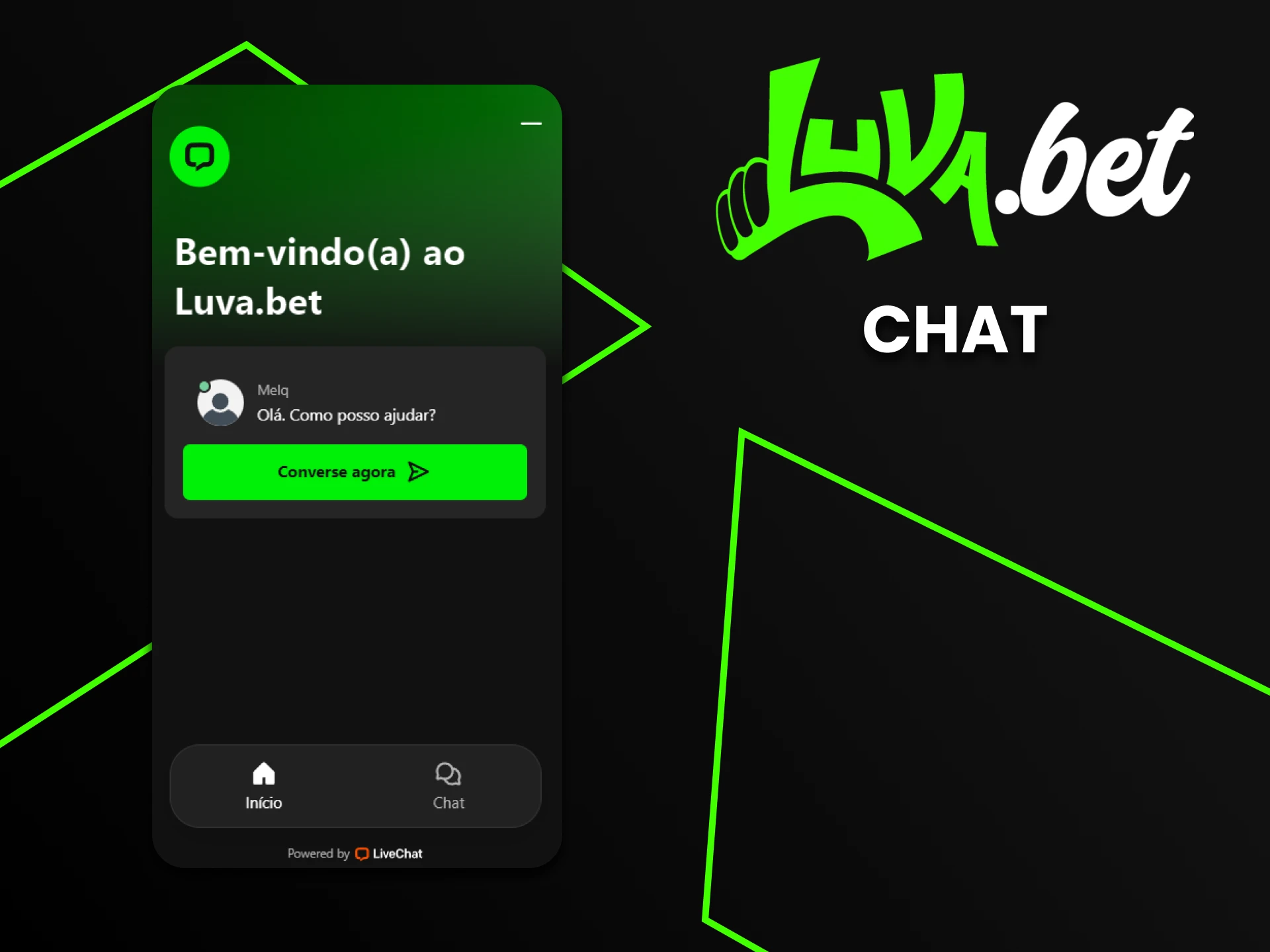 Use o chat para entrar em contato com o suporte da Luvabet.